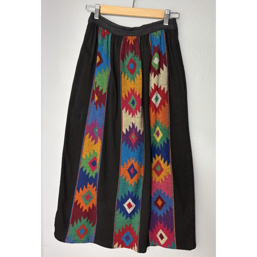 Vtg Handwoven Embroidered Guatemalan Mayan Fiesta Skirt MEDIUM Folk Boho Artisan - Picture 1 of 4